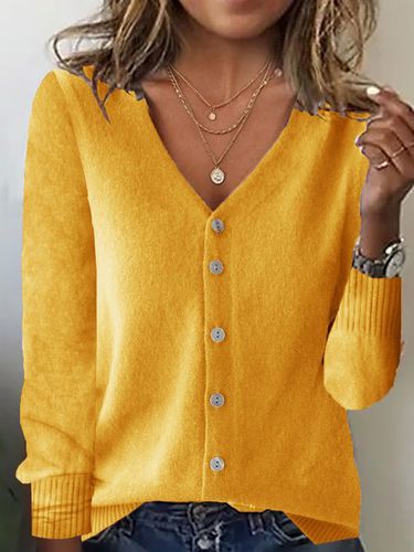 Yarn/Wool Yarn Casual Loose Crew Neck Cardigan - Just Fashion Now - Modalova