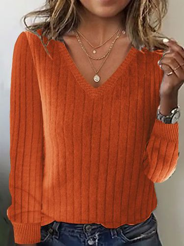 V Neck Casual Loose Yarn/Wool Yarn Sweater - Just Fashion Now - Modalova