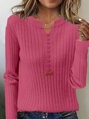 Buckle Casual Plain Yarn/Wool Yarn Sweater - Just Fashion Now - Modalova