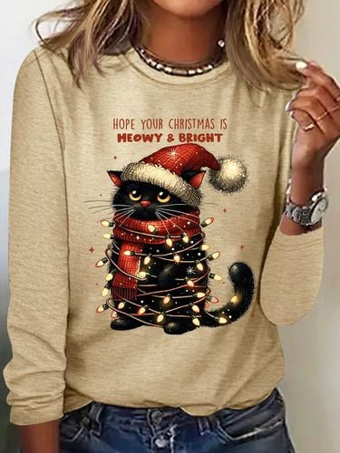 Hope Your Christmas Is Meowy and Bright Casual Long Sleeve Shirt - Just Fashion Now - Modalova