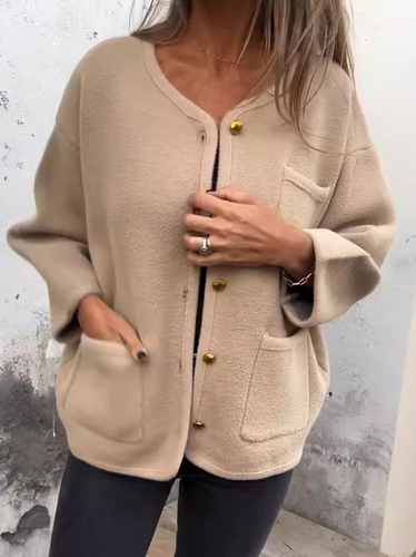 Loose Casual Buckle Crew Neck Teddy Jacket - Just Fashion Now - Modalova