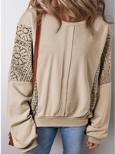 Crew Neck Casual Lace Loose Sweatshirt - Just Fashion Now - Modalova