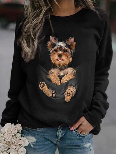 Pocket Dog Design Crew Neck Sweatshirt - Just Fashion Now - Modalova