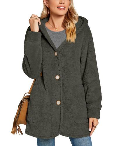 Loose Hoodie Buckle Casual Teddy Jacket - Just Fashion Now - Modalova