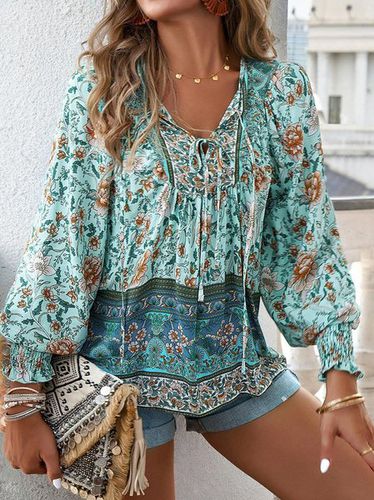 Loose V Neck Boho Shirt - Modetalente - Modalova