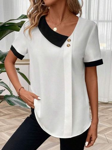 Casual Asymmetrical Color Block Loose Shirt - Just Fashion Now - Modalova