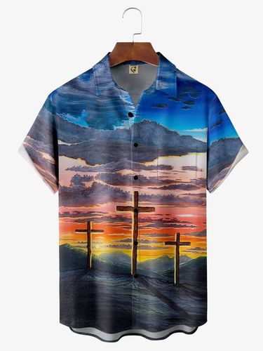 Easter Cross Chest Pocket Short Sleeve Hawaiian Shirt - Modetalente - Modalova