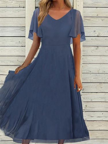 Plain Chiffon Regular Fit Elegant Dress - Just Fashion Now - Modalova