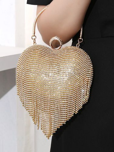 Valentine's Day Heart Shape Rhinestone Fringe Handbag Party Clutch Bag with Crossbody Chain - Just Fashion Now - Modalova