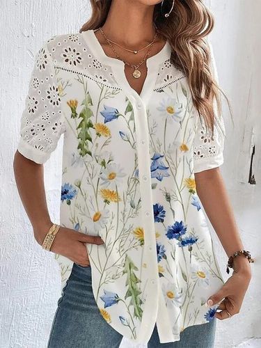 V Neck Floral Casual Blouse - Just Fashion Now - Modalova
