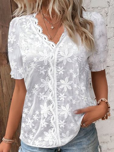 Cotton And Linen V Neck Casual Shirt - Just Fashion Now - Modalova