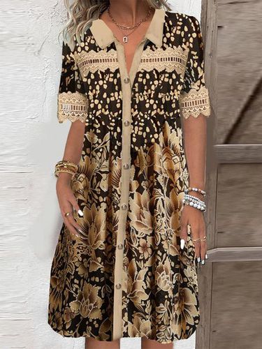 Buttoned Floral Elegant Dress - Just Fashion Now - Modalova