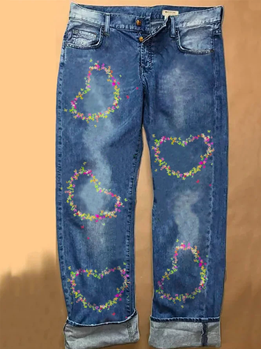 Womens Valentine's Day Butterfly Casual Printed Jeans - Just Fashion Now - Modalova