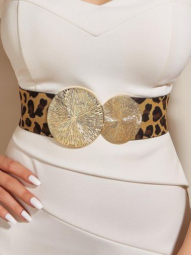 Round Buckle Elastic Wide Belt Elegant Dress Coat Girdle - Just Fashion Now - Modalova