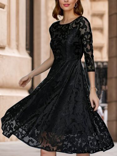 Regular Fit Elegant Crew Neck Lace Dress - Just Fashion Now - Modalova