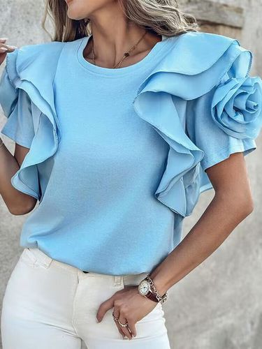 Rose Detail Ruffle Hem Top - Just Fashion Now - Modalova