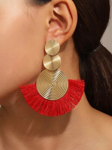 Pair Bohemian Exaggerated Metal Circle Fringed Drop Earrings - Just Fashion Now - Modalova