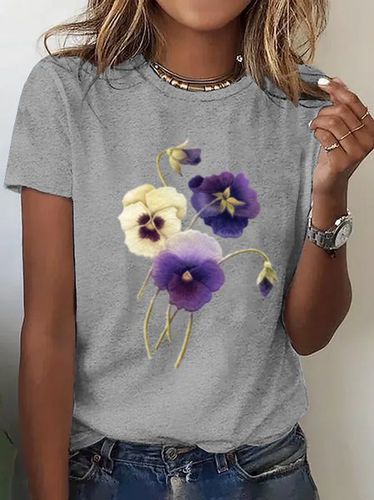 Loose Floral Casual Cotton T-Shirt - Just Fashion Now - Modalova