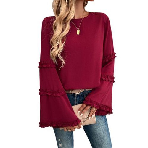 Women's Long Sleeve Blouse Spring/Fall Black Plain Peplum V Neck Bell Sleeve Daily Going Out Top - Just Fashion Now - Modalova