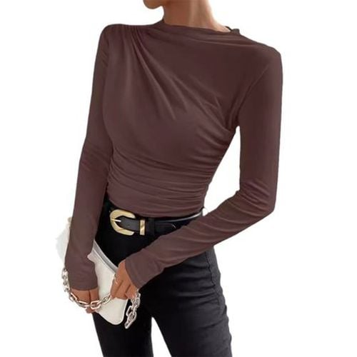 Women's Long Sleeve Blouse Spring/Fall Apricot Plain Crew Neck Daily Going Out Casual Top - Just Fashion Now - Modalova