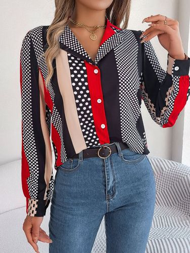 Women's Long Sleeve Shirt Spring/Fall Blue Geometric Shirt Collar Daily Going Out Casual Top - Just Fashion Now - Modalova