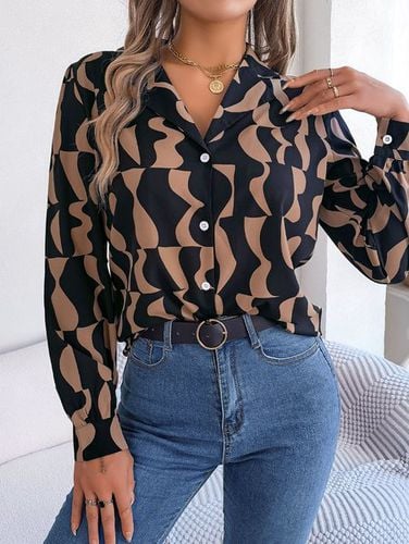 Women's Long Sleeve Shirt Spring/Fall Coffee Geometric Buckle Shirt Collar Daily Going Out Casual Top - Just Fashion Now - Modalova