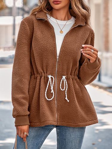 Casual Plain Teddy Jacket - Just Fashion Now - Modalova