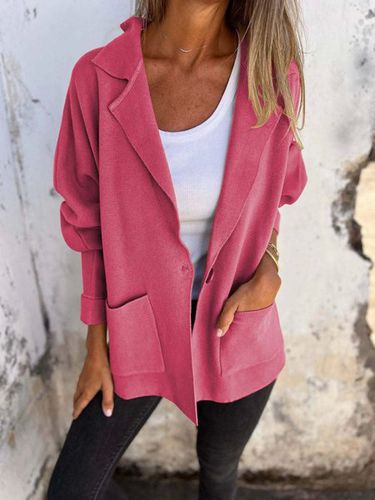 Loose Casual Plain Shawl Collar Coat - Just Fashion Now - Modalova