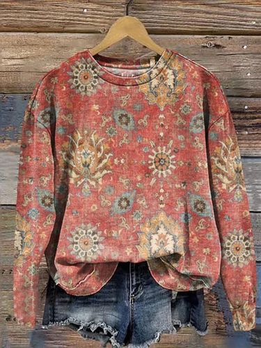 Women's Retro Ethnic Pattern Print Casual Sweatshirt - Just Fashion Now - Modalova