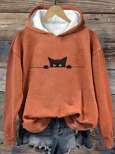 Women's Casual Funny Black Cat Print Hoodie - Just Fashion Now - Modalova