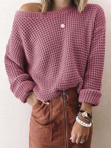 Crew Neck Casual Plain Wool/Knitting Sweater - Just Fashion Now - Modalova