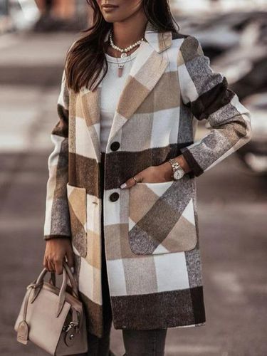 Shawl Collar Loose Plaid Casual Coat - Just Fashion Now - Modalova