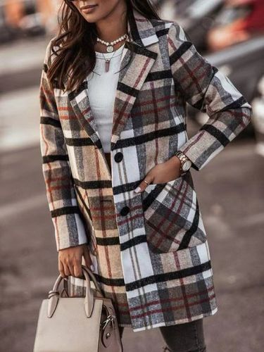 Shawl Collar Loose Plaid Casual Coat - Just Fashion Now - Modalova