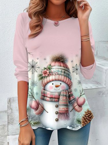 Women's Long Sleeve T-shirt Spring/Fall Pink Christmas Snowman Printing Jersey Crew Neck Holiday Going Out Casual Top - Just Fashion Now - Modalova