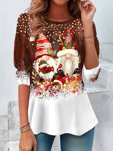 Women's Long Sleeve T-shirt Spring/Fall Coffee Santa Claus Jersey Crew Neck Holiday Going Out Casual Top - Just Fashion Now - Modalova