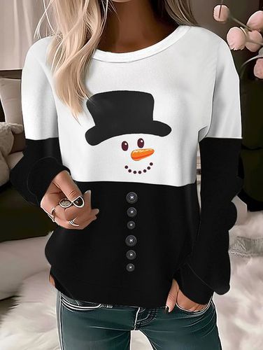 Christmas Snowman Design Round Neck Casual Sweatshirt - Just Fashion Now - Modalova