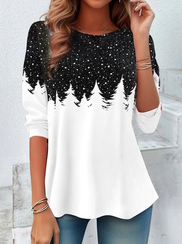 Christmas Tree Design Round Neck Casual T-Shirt - Just Fashion Now - Modalova