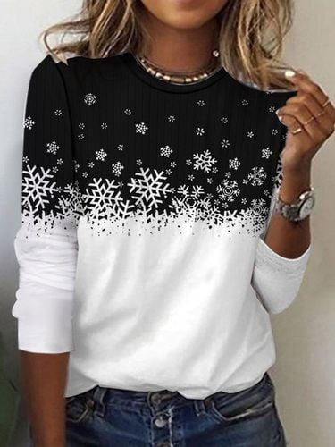 Christmas Snowflake Design Round Neck Casual T-Shirt - Just Fashion Now - Modalova