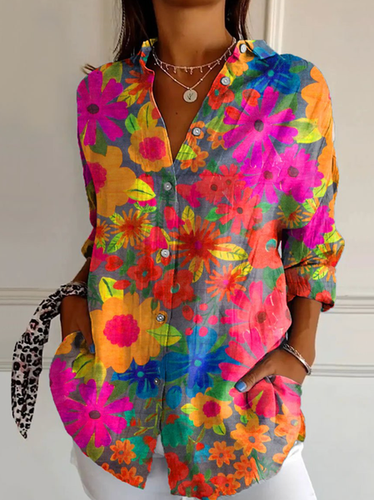 Casual Floral Loose Shirt Collar Shirt - Just Fashion Now - Modalova