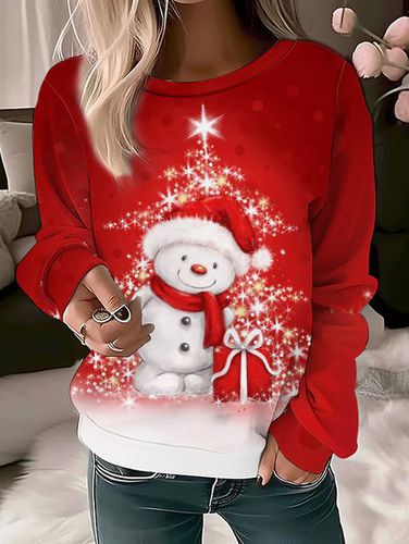 Christmas Snowman Design Round Neck Casual Sweatshirt - Just Fashion Now - Modalova