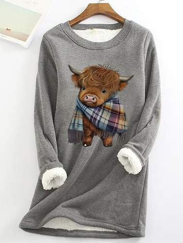 Highland Cow Print Casual Fluff Fleece Fabric Sweatshirt - Just Fashion Now - Modalova