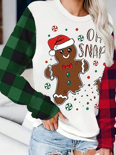 Women's Long Sleeve T-shirt Spring/Fall White Christmas Snowman Printing Jersey Crew Neck Holiday Going Out Casual Top - Just Fashion Now - Modalova