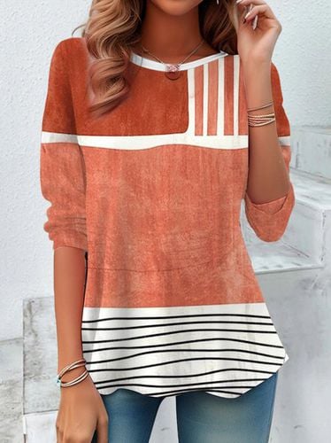 Women's Long Sleeve T-shirt Spring/Fall Orange Striped Printing Jersey Crew Neck Holiday Going Out Casual Top - Just Fashion Now - Modalova