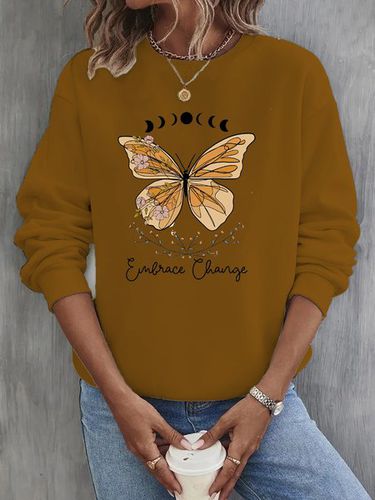 Loose Crew Neck Casual Butterfly Sweatshirt - Just Fashion Now - Modalova