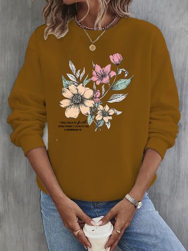 Crew Neck Loose Casual Floral Sweatshirt - Just Fashion Now - Modalova