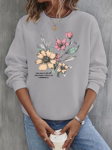 Crew Neck Loose Casual Floral Sweatshirt - Just Fashion Now - Modalova