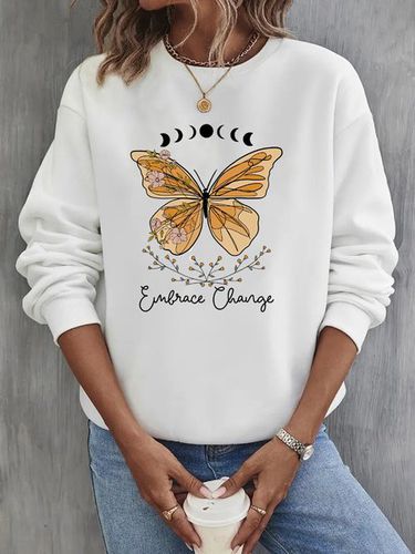 Loose Crew Neck Casual Butterfly Sweatshirt - Just Fashion Now - Modalova