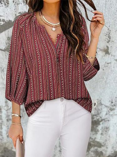 Women's Long Sleeve Blouse Spring/Fall Apricot Abstract Stripes Half Open Collar Daily Going Out Casual Top - Just Fashion Now - Modalova