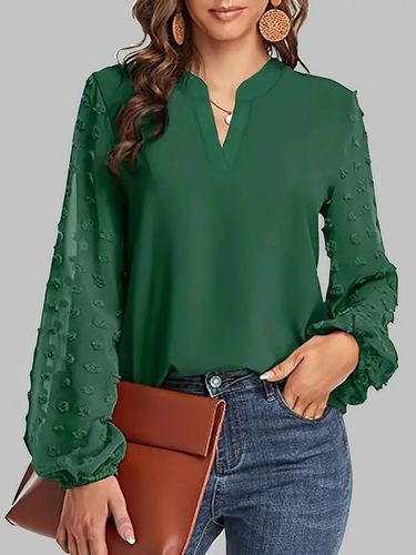 Women's Long Sleeve Blouse Spring/Fall Yellow Plain V Neck Daily Going Out Casual Top - Just Fashion Now - Modalova