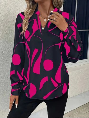 Women's Long Sleeve Blouse Spring/Fall Rose Red Abstract V Neck Daily Going Out Casual Top - Just Fashion Now - Modalova